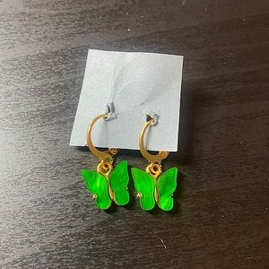 Green butterfly gold earrings